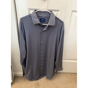 APT 9 Slim Performance Large 16.5 32/33 Blue Solid Sleeve Button Down Shirt